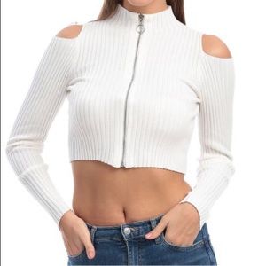 Missguided Zip Through Cold Shoulder Crop Jumper - White
